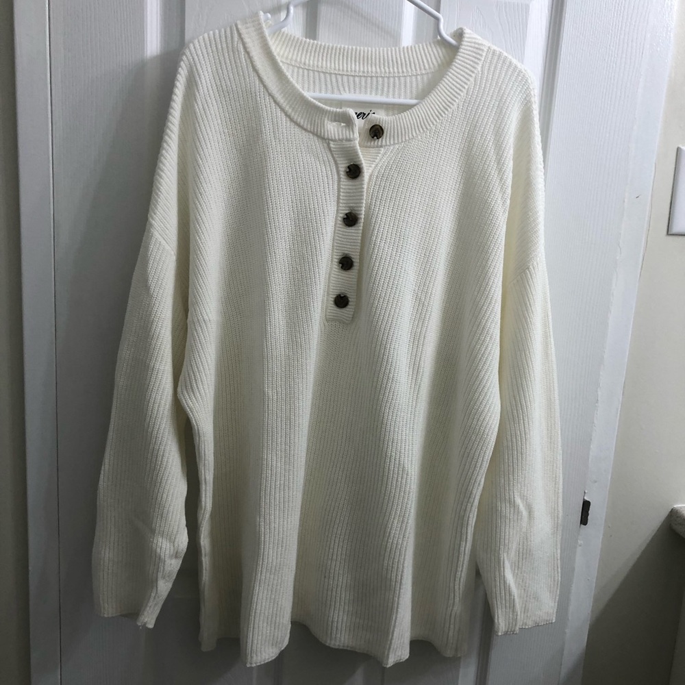 aerie Cream Waffle-Knit Henley Sweater